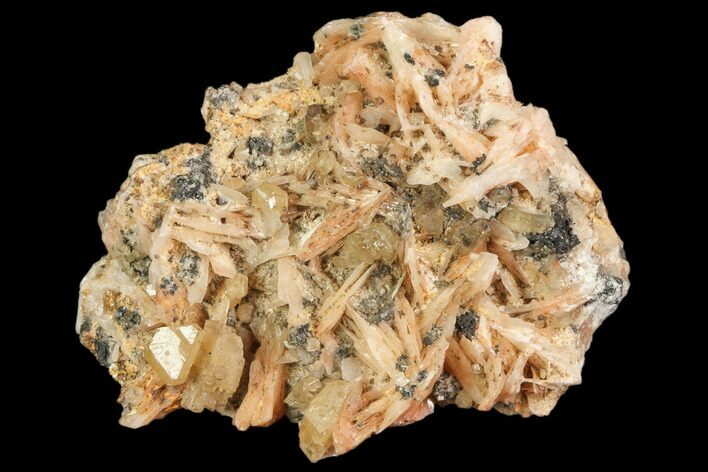 Cerussite with Pink Bladed Barite on Galena - Morocco #82365